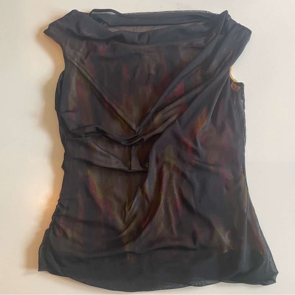 Worthington Black Sheer Cowl Neck Camisole with Subtle Multicolor Sheen